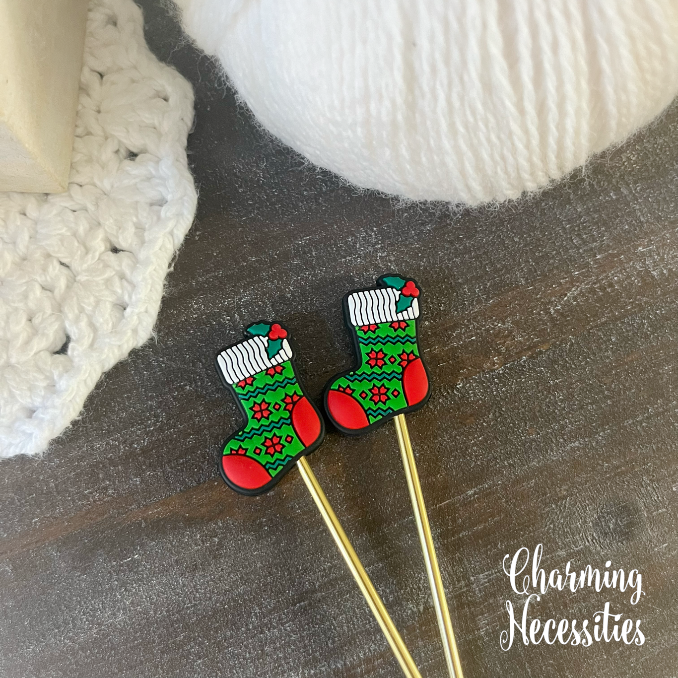 Christmas Stocking Stitch Stoppers, Holiday Knitting Accessories, Stitch Holders Needle Protectors, Gifts for Knitters under 10