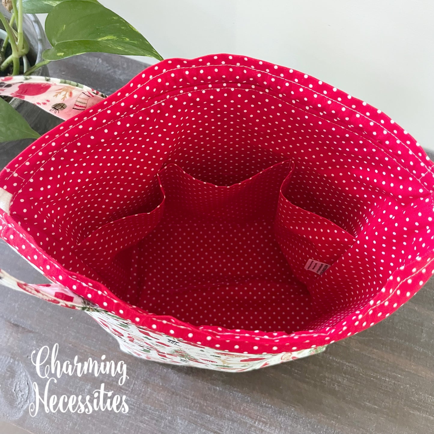 Knitting Project Bag, Santa and Mrs Claus Christmas Drawstring Tote