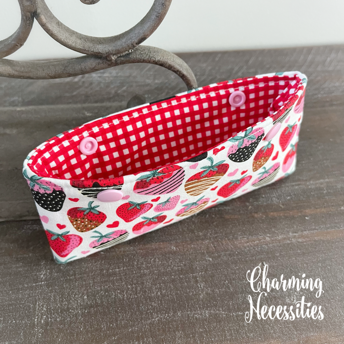 DPN Pouch, Strawberries and Hearts Knitting Accessories Organization Notions