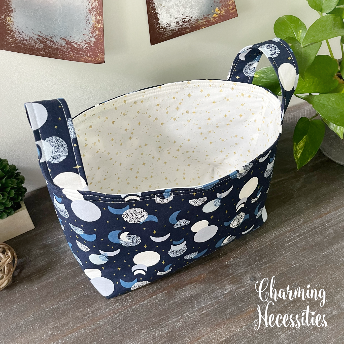 Yarn Storage Basket, Moon and Stars, Gifts for Knitters, Knitting Accessories