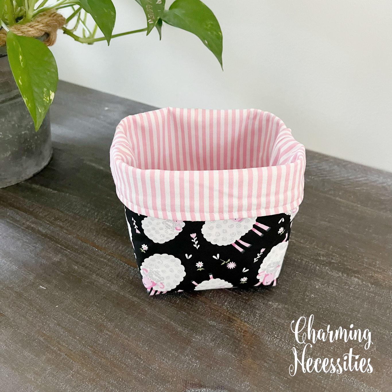 Yarn Bowl Cozy Basket, Sheep on Black, Knitting Accessories Yarn Storage Organization