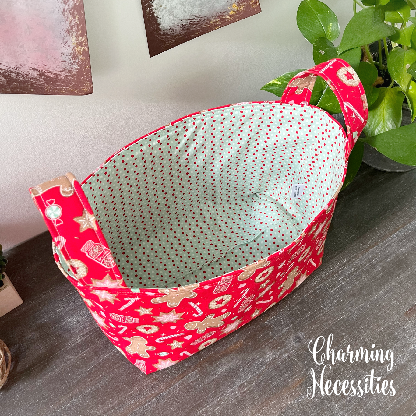 Yarn Storage Basket, Christmas Holiday Gingerbread and Sweets, Gifts for Knitters, Knitting Accessories