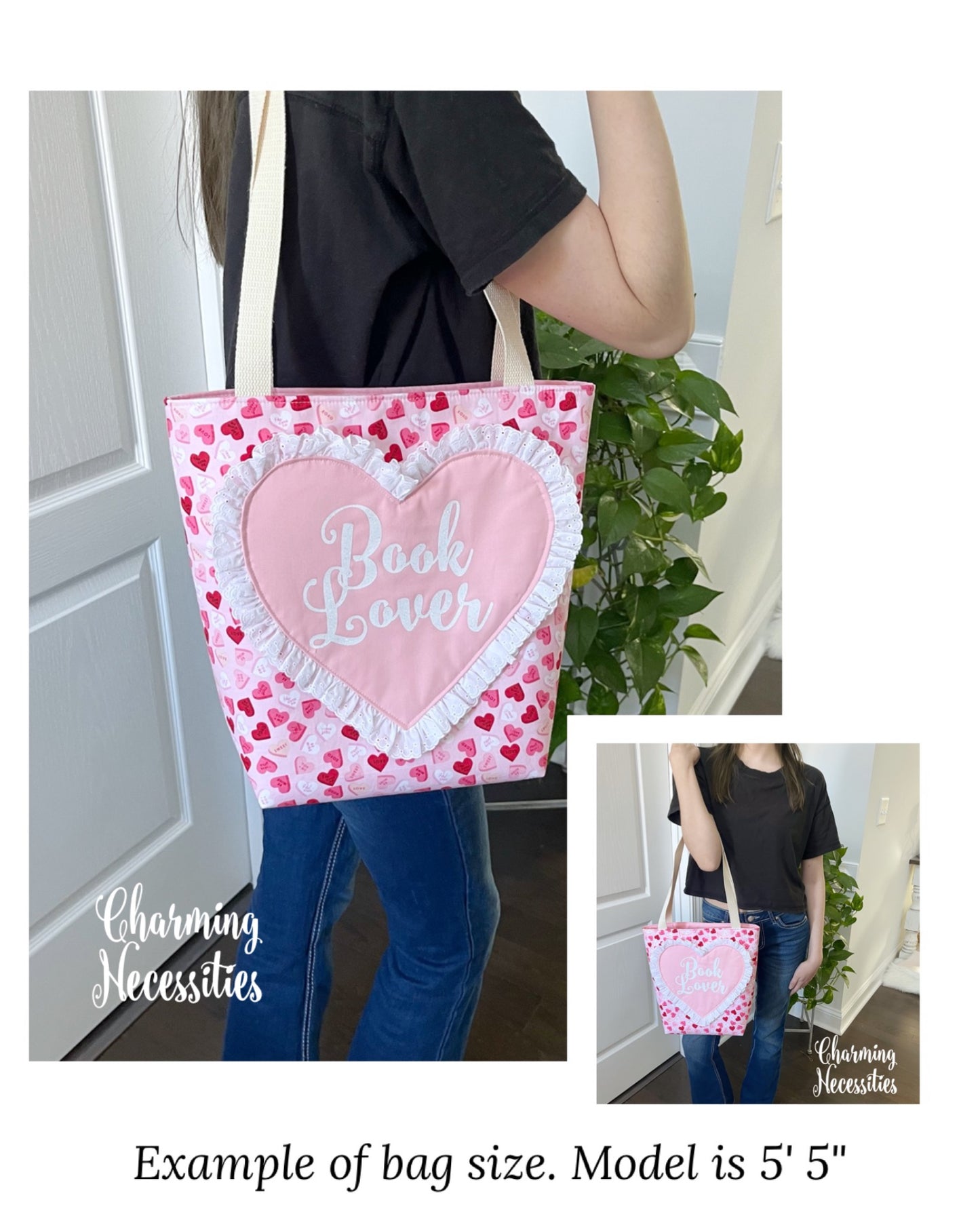 Book Lover Heart Tote Bag, Strawberries Hearts Bag by Charming Necessities