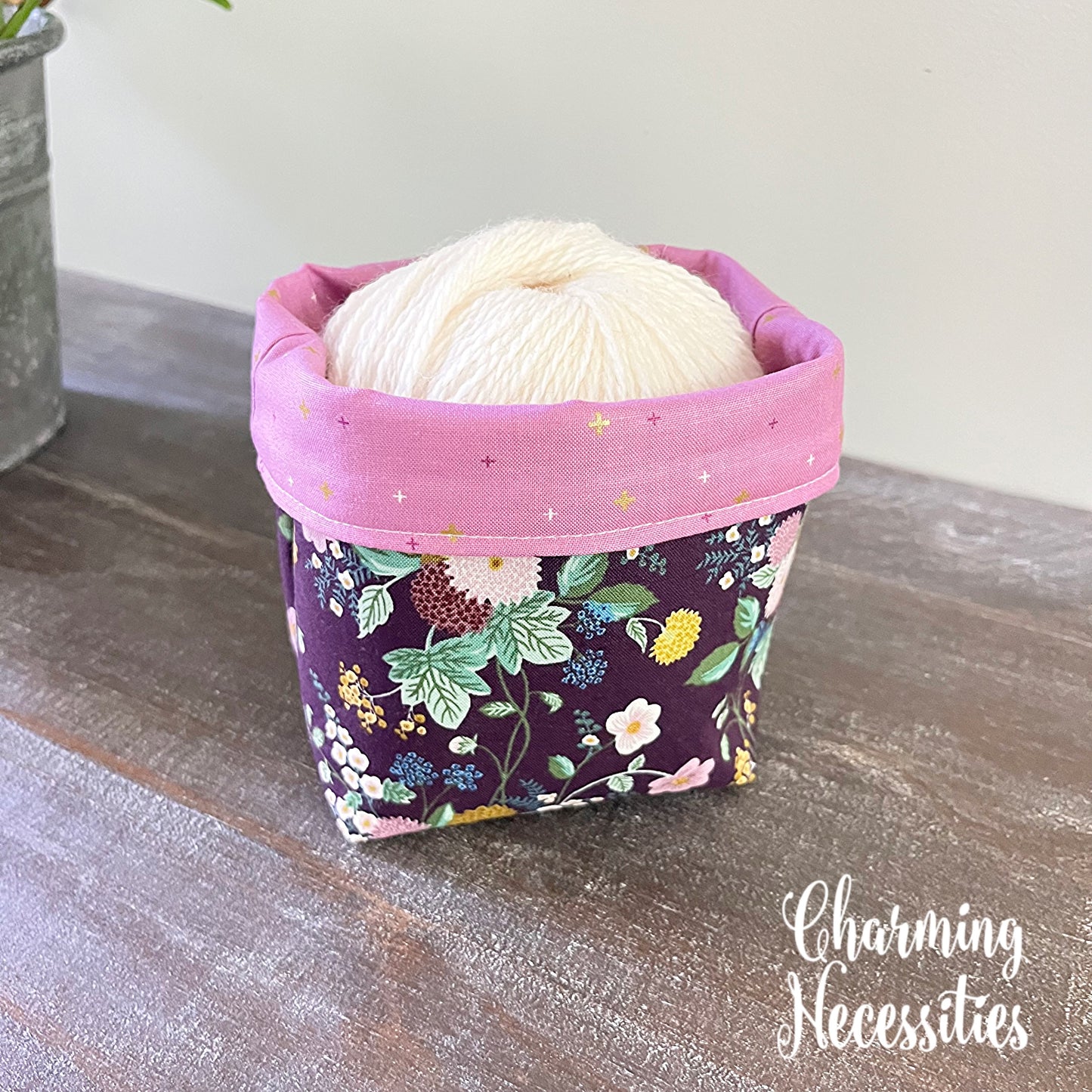 Yarn Bowl Cozy Basket, Rifle Paper Co Dahlia Aubergine, Knitting Accessories Yarn Storage Organization