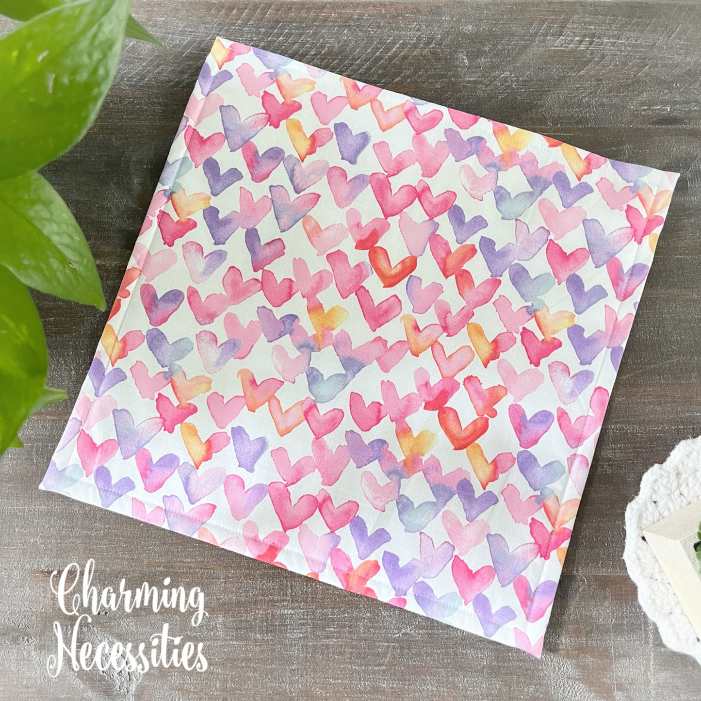 Cross Stitch Embroidery Project Bag, Watercolor Hearts, Project Storage Organization