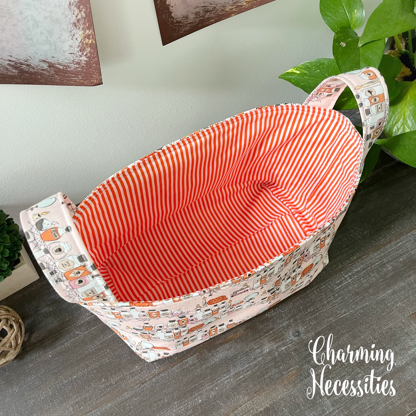 Yarn Storage Basket, Halloween Potions on Pink, Gifts for Knitters, Knitting Accessories