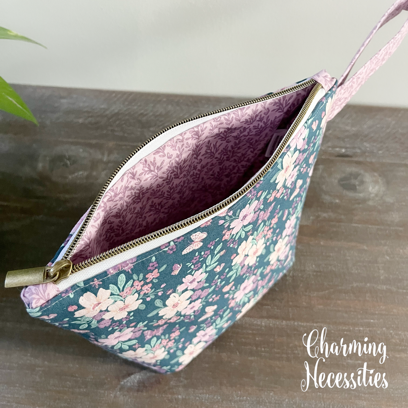 Small Zipper Project Bag, Sock Knitting Bag Floral & Butterflies Dark Blue Tote, Crochet Sewing Pouch, Gifts for Knitters Crocheters