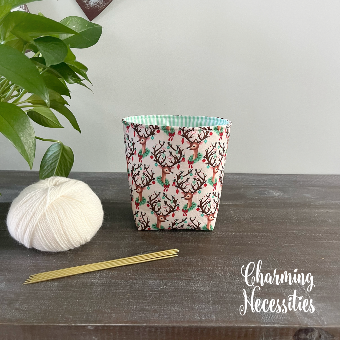 Yarn Bowl Cozy Basket, Retro Reindeer, Knitting Accessories Yarn Storage Organization