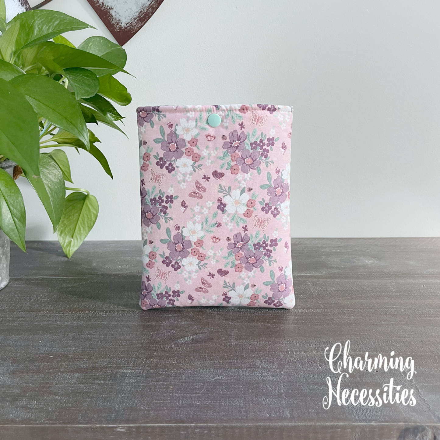 Padded Book Sleeve Kindle Sleeve Cover, Floral Butterflies Pink, Gifts for Book Lovers