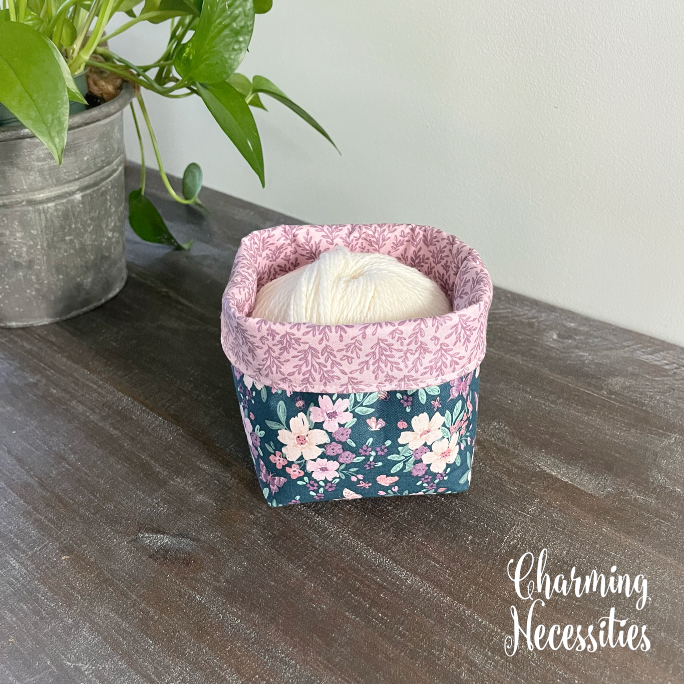 Yarn Bowl Cozy Basket, Floral & Butterflies Dark Blue Lavender, Knitting Accessories Yarn Storage Organization