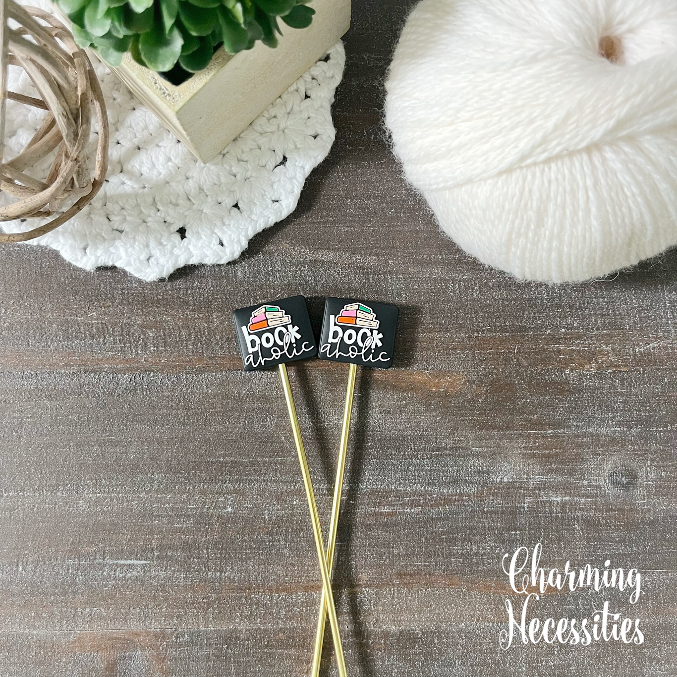 Bookish Stitch Stoppers, Bookaholic, Set of 2, Knitting Accessories, Stitch Holders, Gifts for Knitters under 10