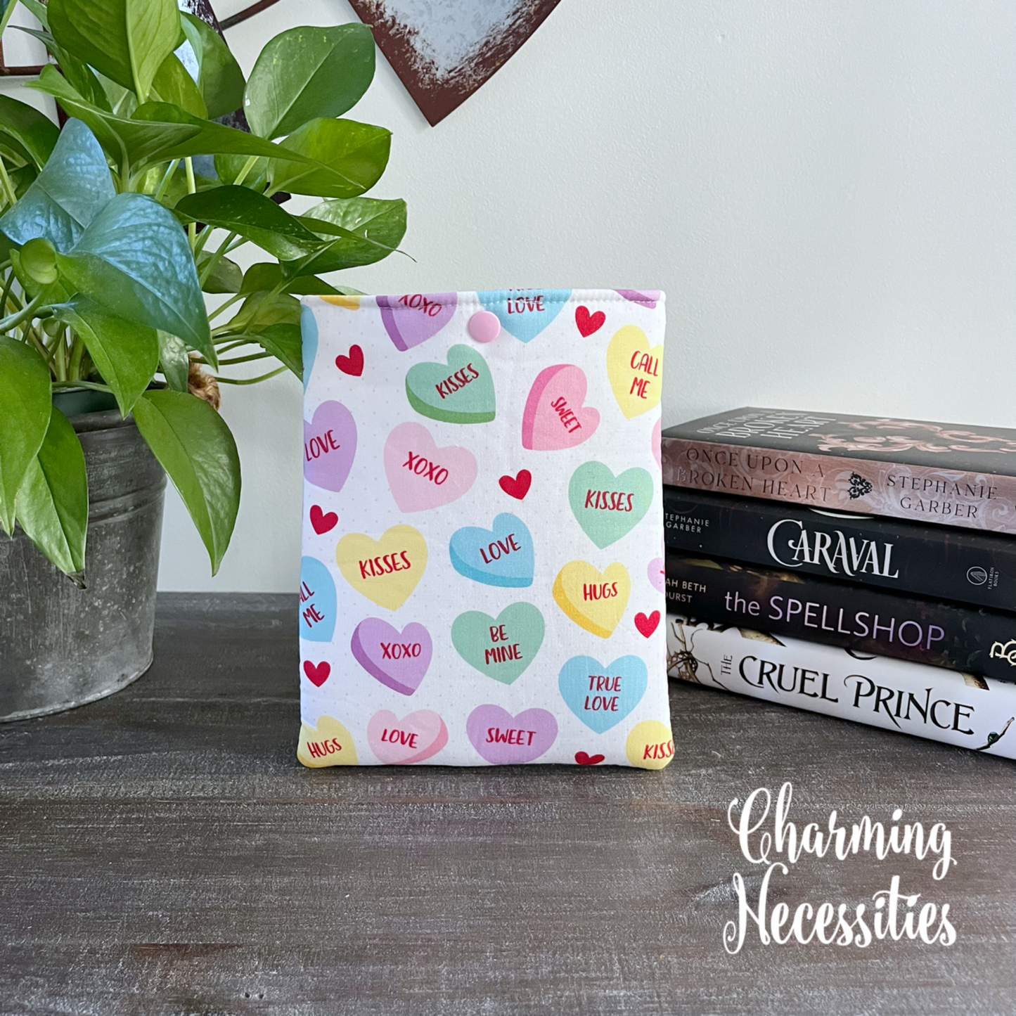 Padded Book Sleeve Kindle Sleeve Cover, Valentines Day Conversation Hearts, Gifts for Book Lovers