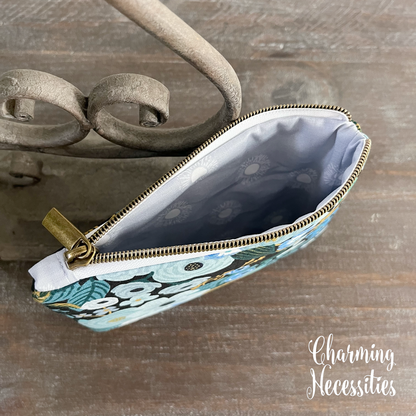 Notions Zipper Pouch, Rifle Paper Co Garden Party Blue, Essentials Oils Pouch, Small Organization Bag