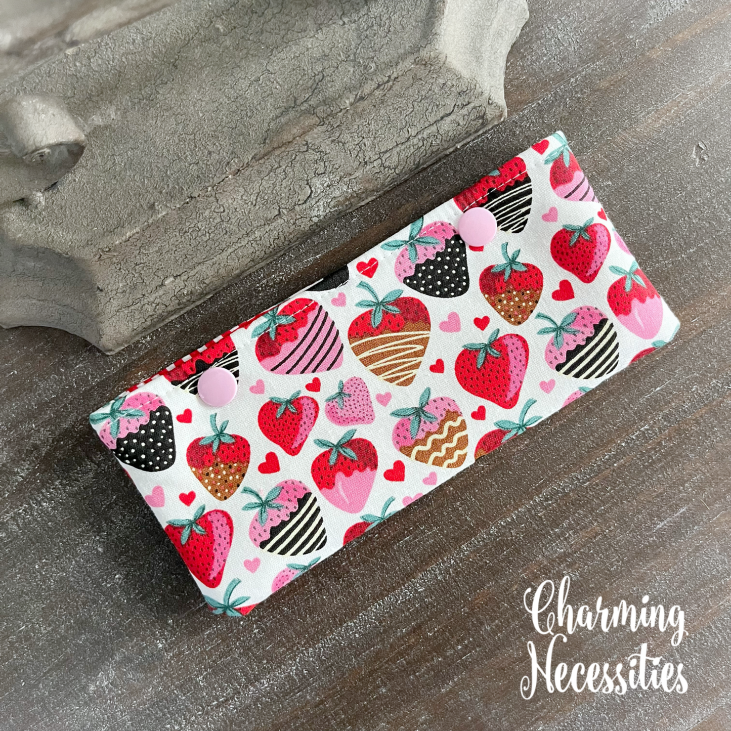 DPN Pouch, Strawberries and Hearts Knitting Accessories Organization Notions