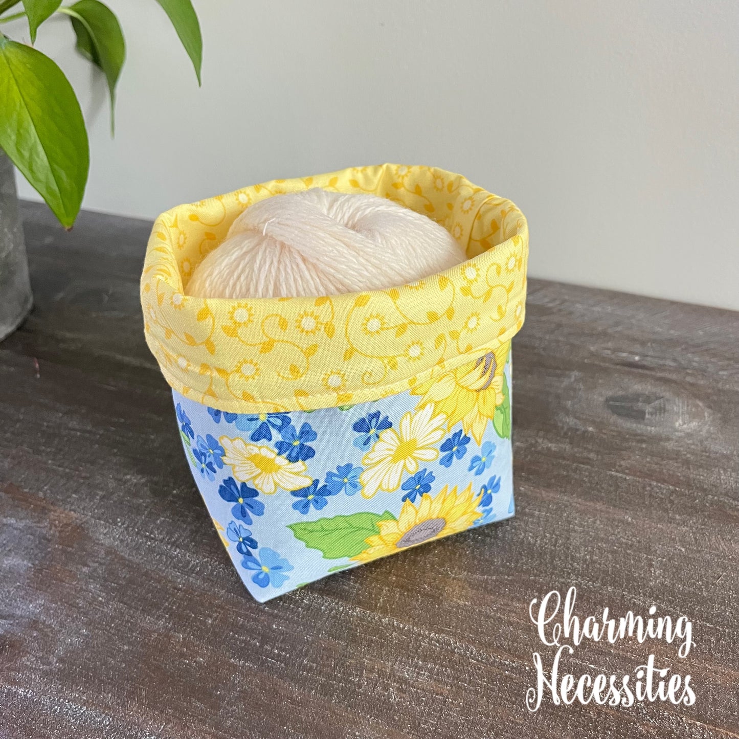 Yarn Bowl Cozy Basket, Sunflowers on Blue Knitting Accessories Yarn Storage Organization