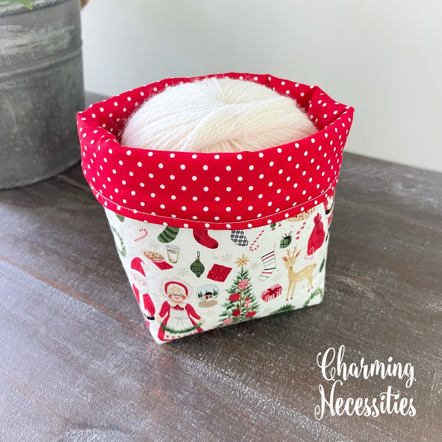 Yarn Bowl Cozy Basket, Santa and Mrs Claus Christmas Knitting Accessories Yarn Storage Organization