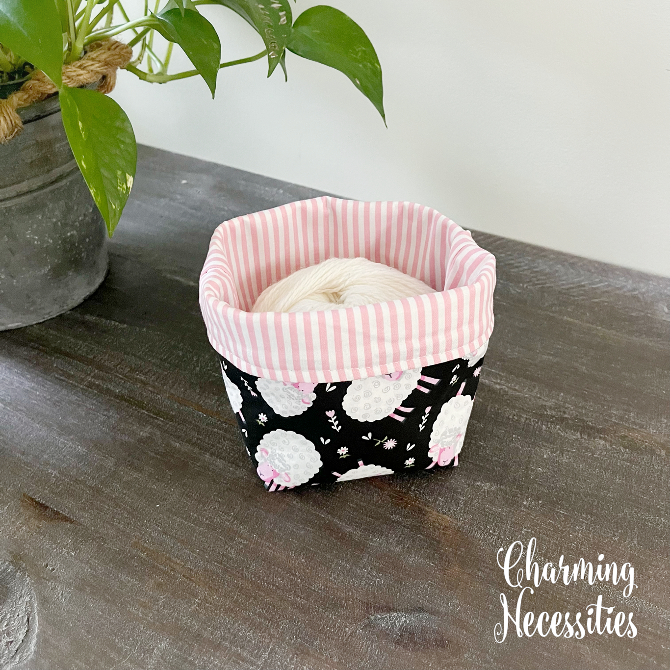 Yarn Bowl Cozy Basket, Sheep on Black, Knitting Accessories Yarn Storage Organization