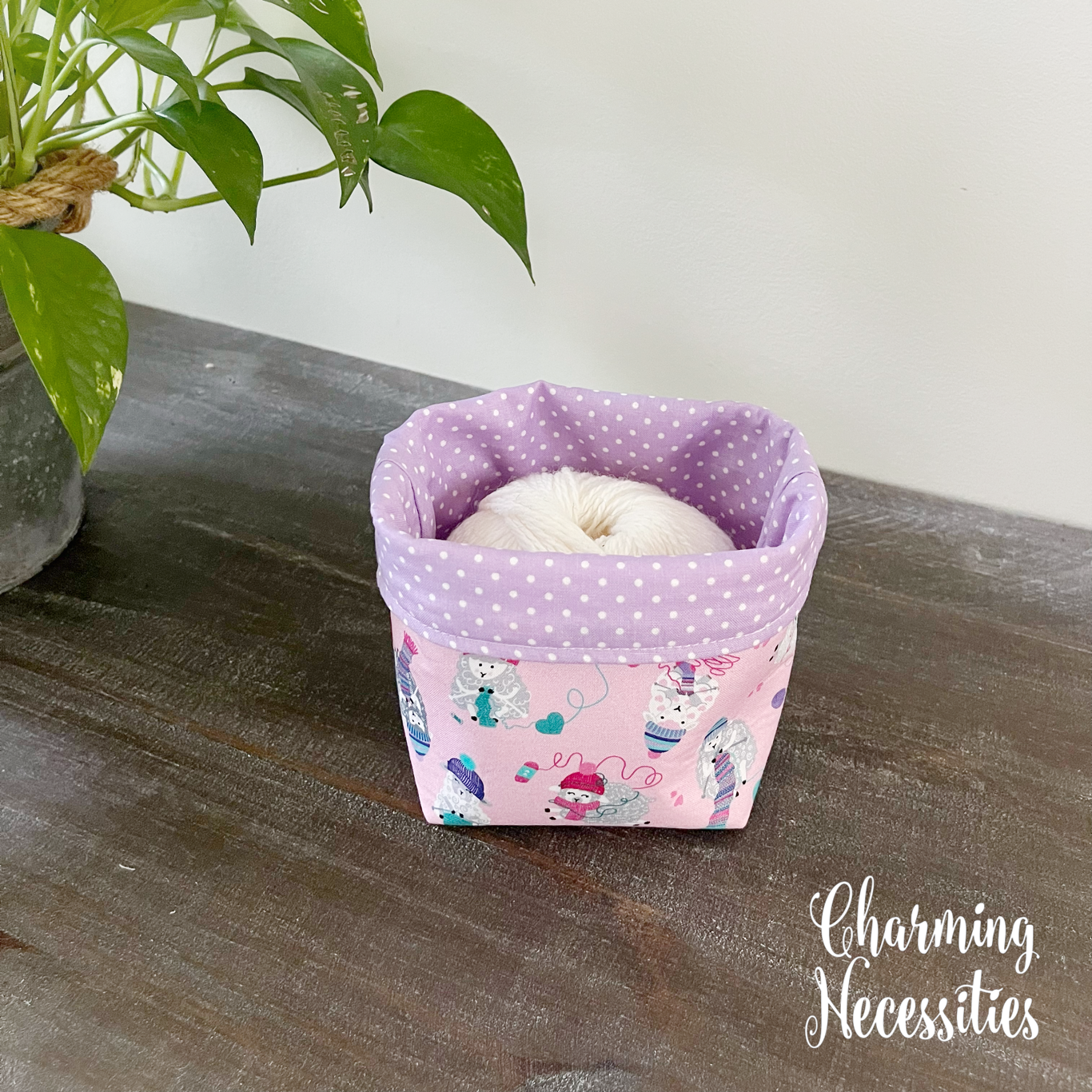 Yarn Bowl Cozy Basket, Sheep on Pink, Knitting Accessories Yarn Storage Organization