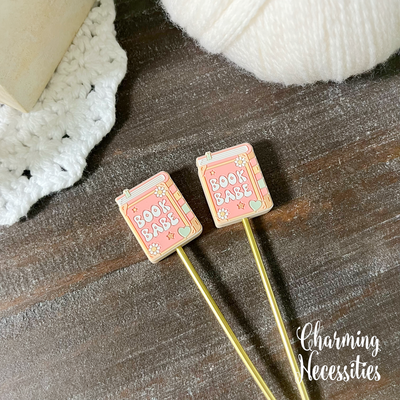 Bookish Stitch Stoppers, Book Babe, Set of 2, Knitting Accessories, Stitch Holders, Gifts for Knitters under 10