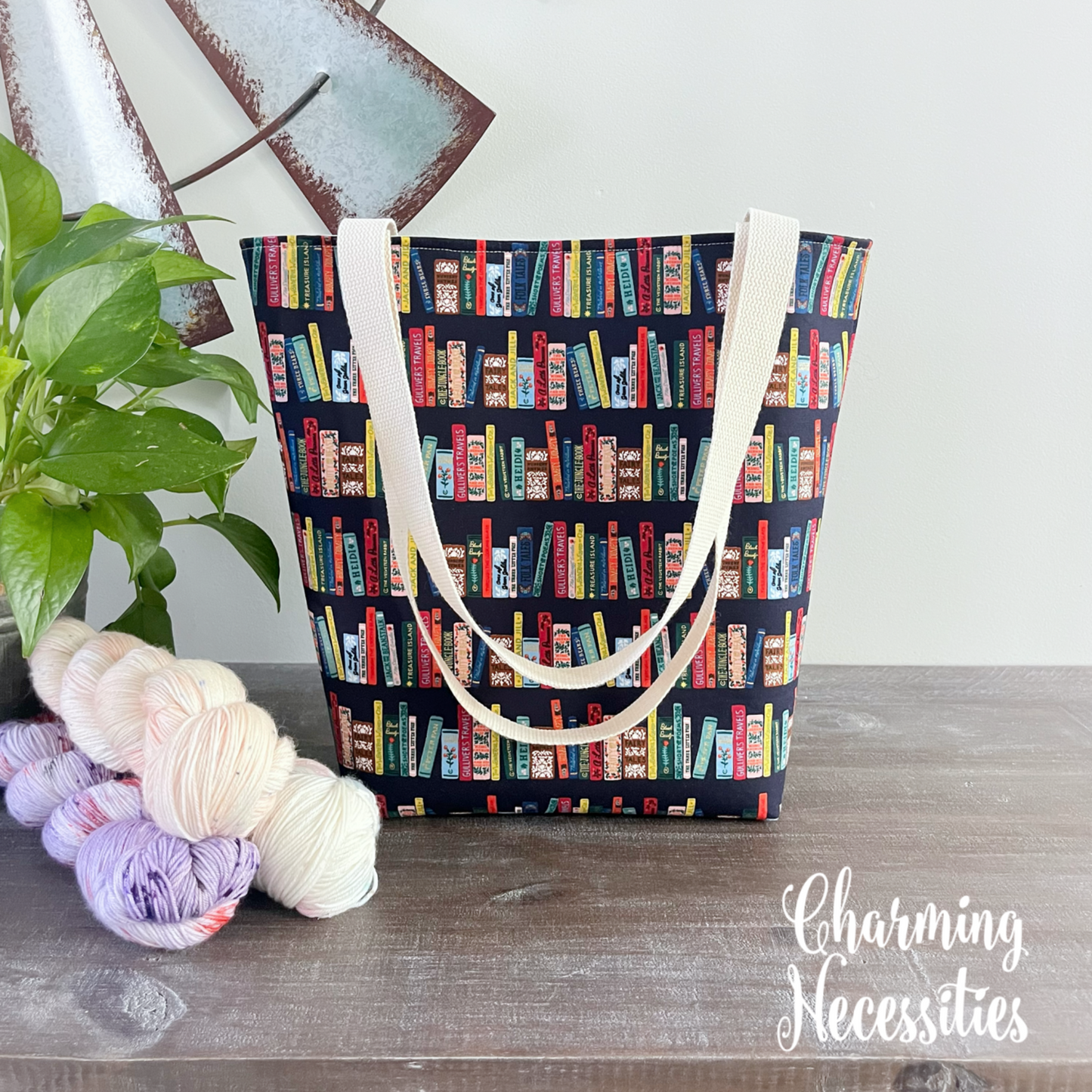 Tote Bag, Rifle Paper Co Book Club Navy Knitting Bag