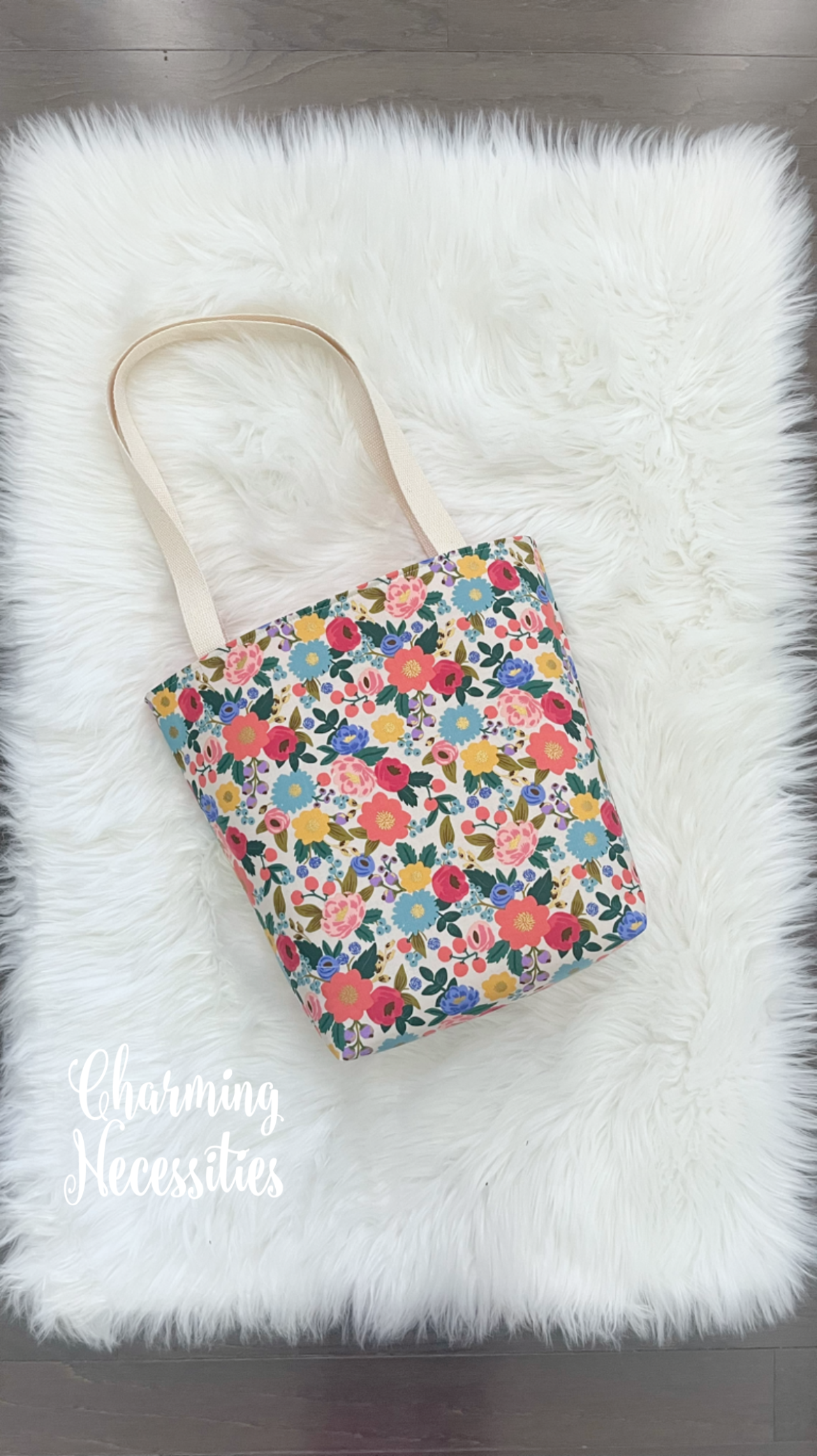 Floral Tote Bag, Rifle Paper Co Vintage Blossoms Ivory Knitting Bag