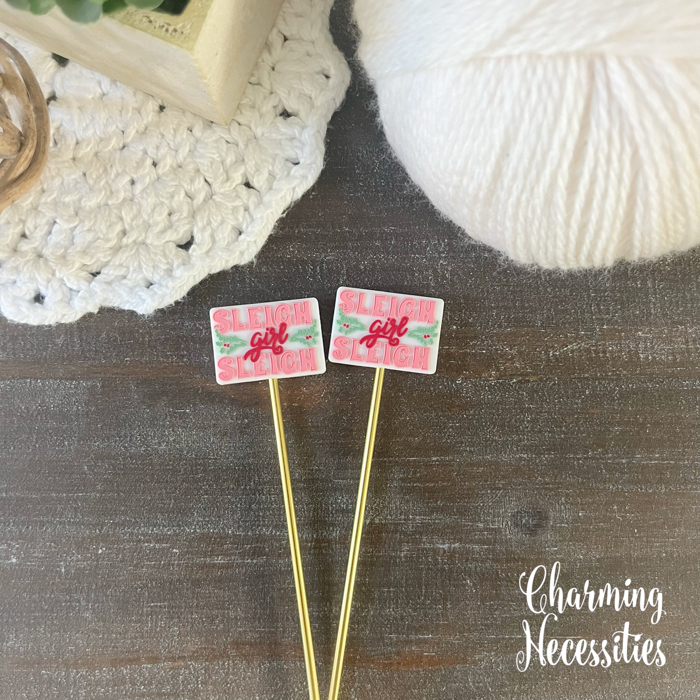 Sleigh Girl Sleigh, Christmas Stitch Stoppers, Holiday Knitting Accessories, Stitch Holders Needle Protectors, Gifts for Knitters under 10