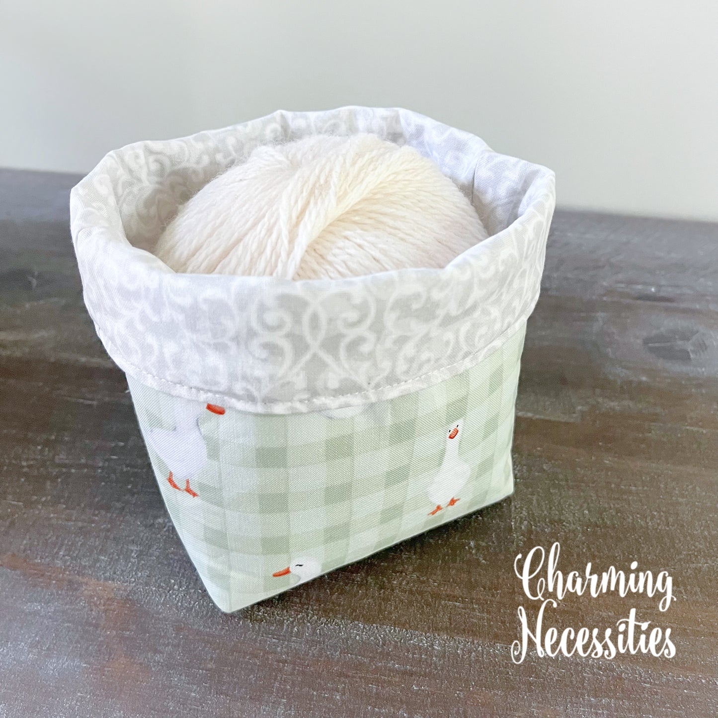 Yarn Bowl Cozy Basket, Ducks and Gingham, Knitting Accessories Yarn Storage Organization