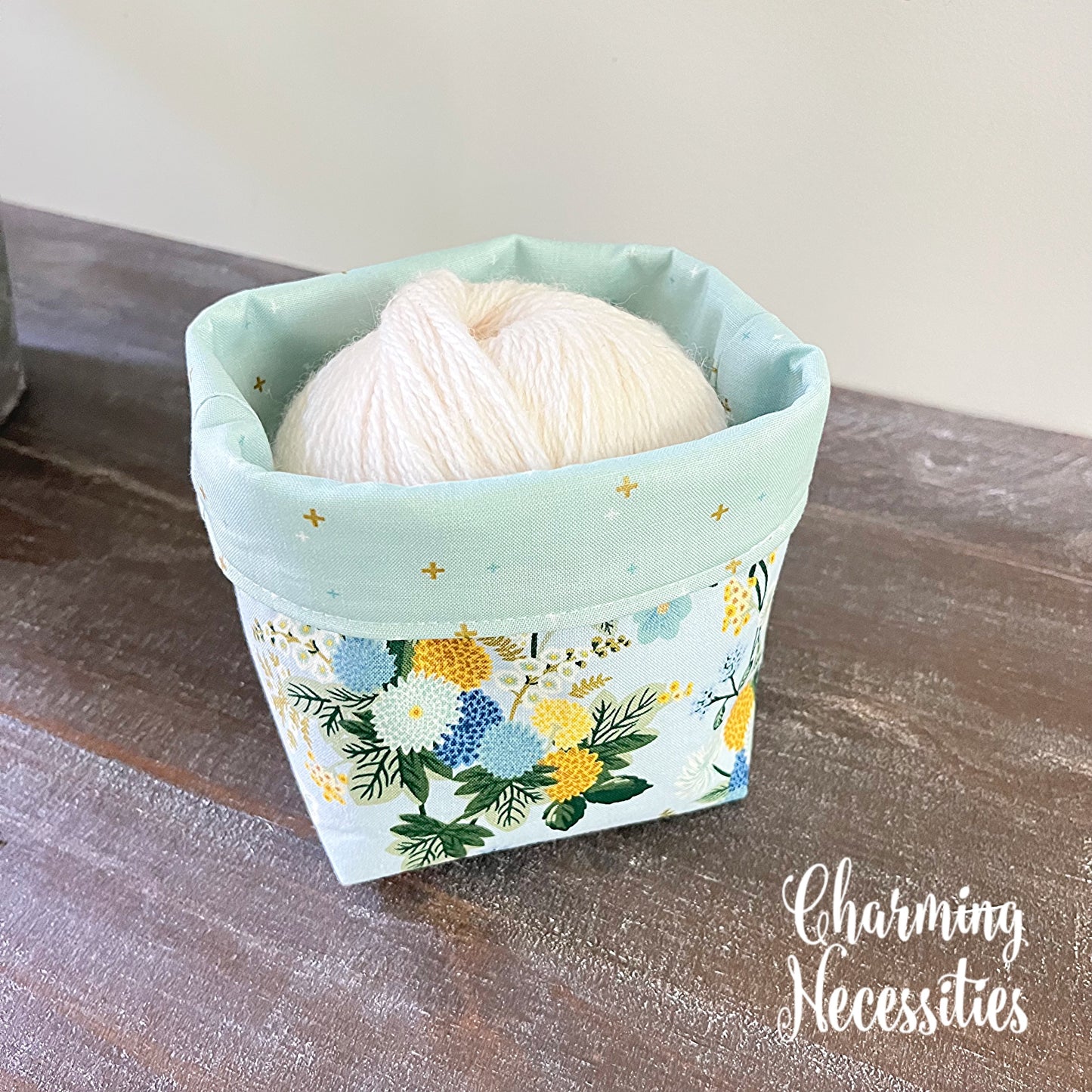 Yarn Bowl Cozy Basket, Rifle Paper Co Dahlia Blue, Knitting Accessories Yarn Storage Organization