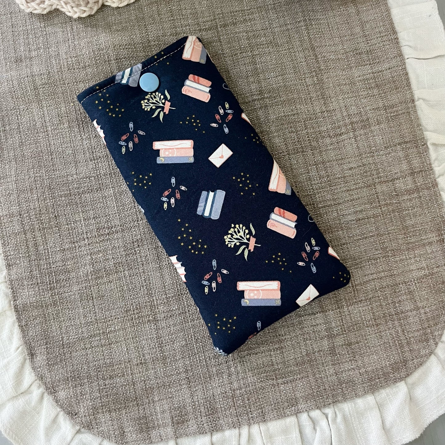 Padded Glasses Case, Books on Blue