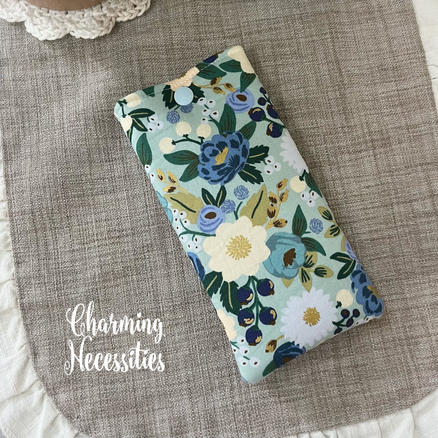 Padded Glasses Case, Rifle Paper Co Vintage Blossoms Mint