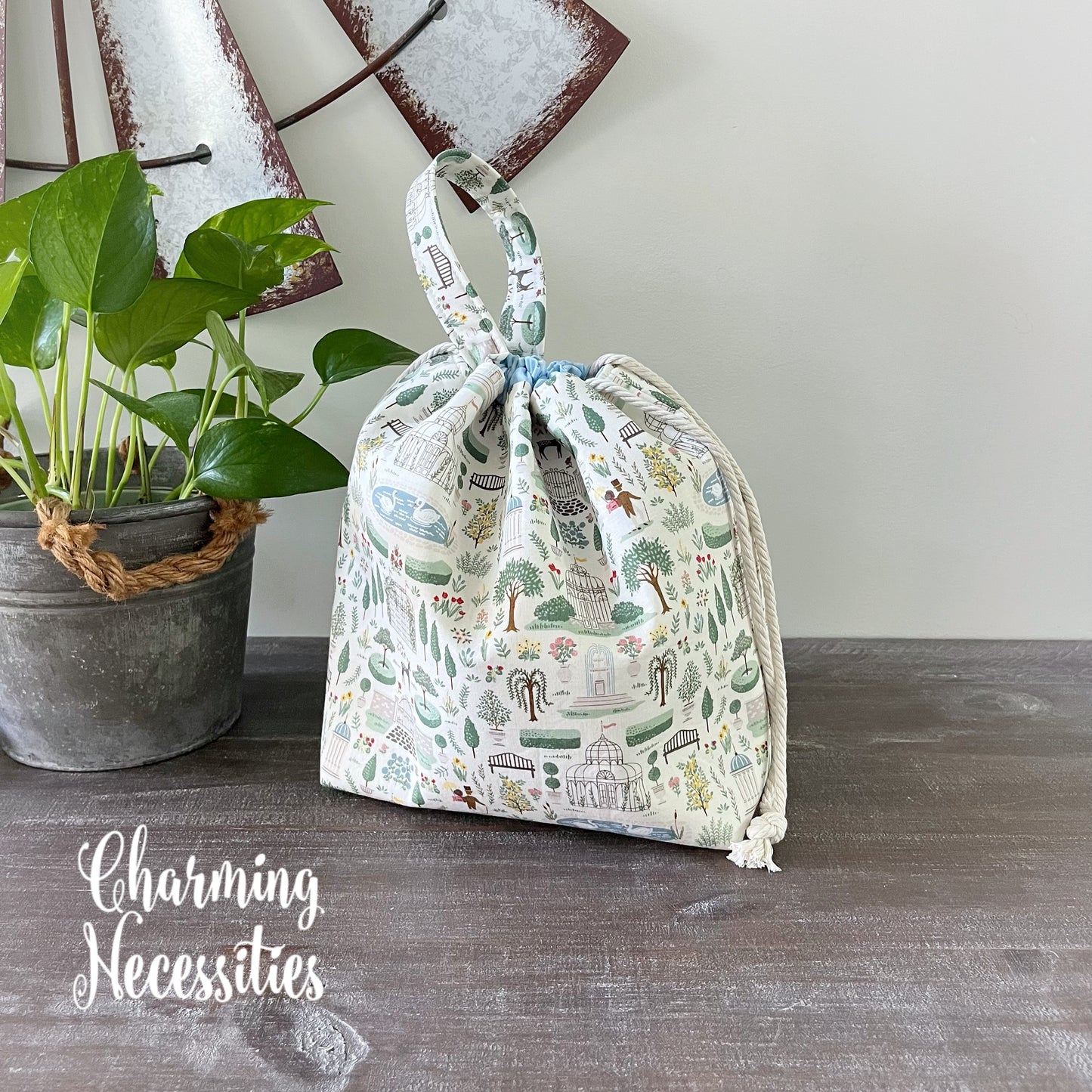 Knitting Project Bag, Regency Promenade Ivory Drawstring Tote