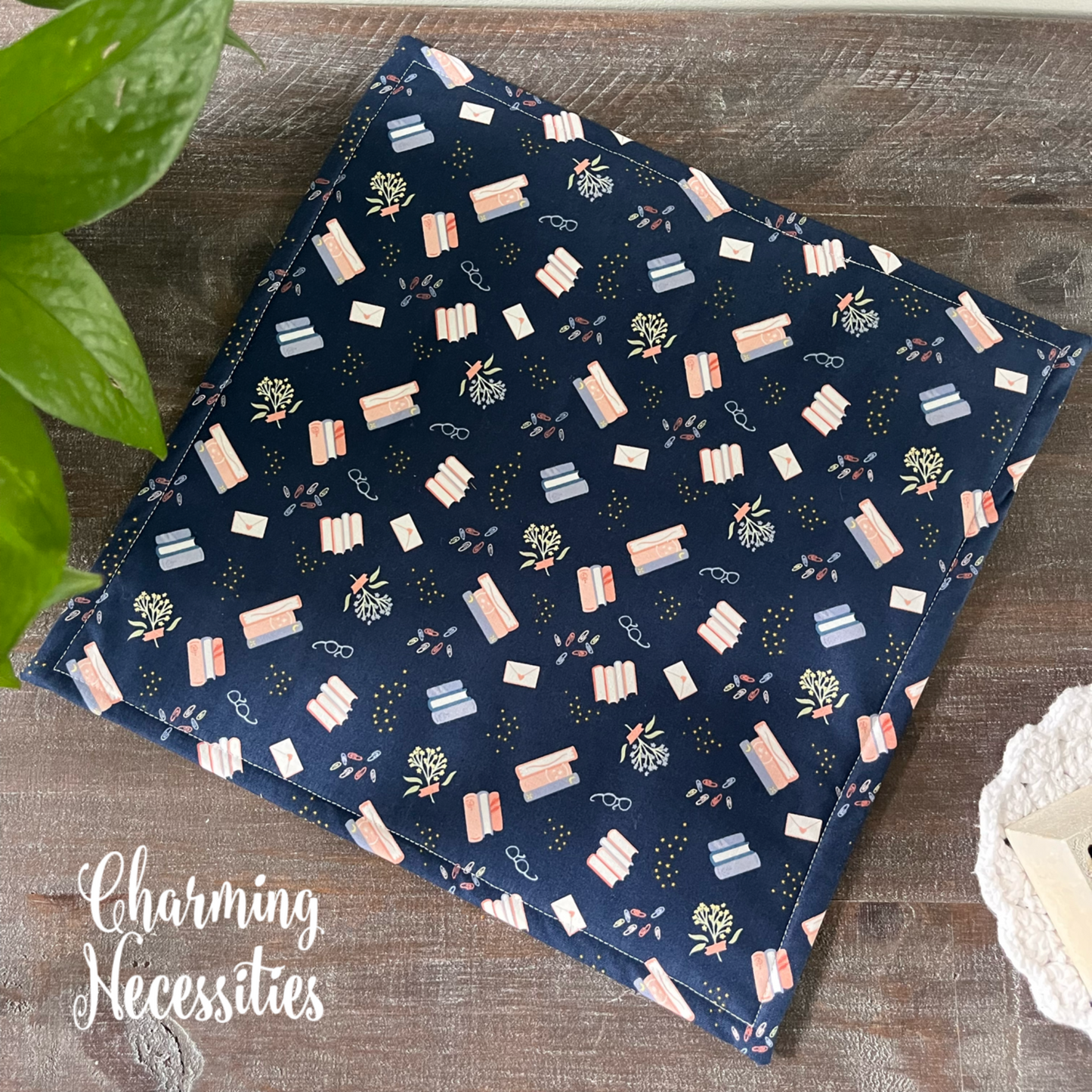 Cross Stitch Embroidery Project Bag, Books on Navy Project Storage Organization