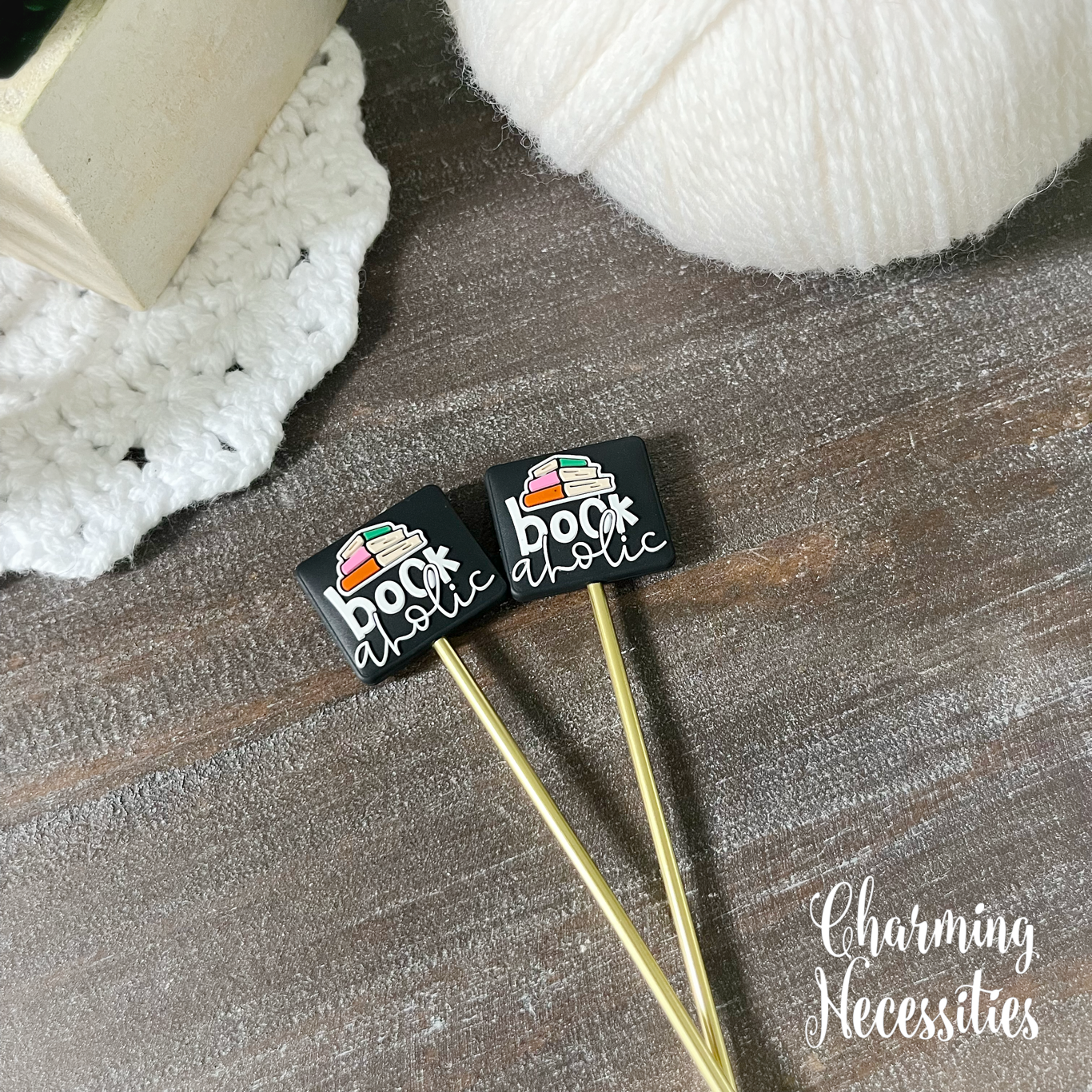 Bookish Stitch Stoppers, Bookaholic, Set of 2, Knitting Accessories, Stitch Holders, Gifts for Knitters under 10