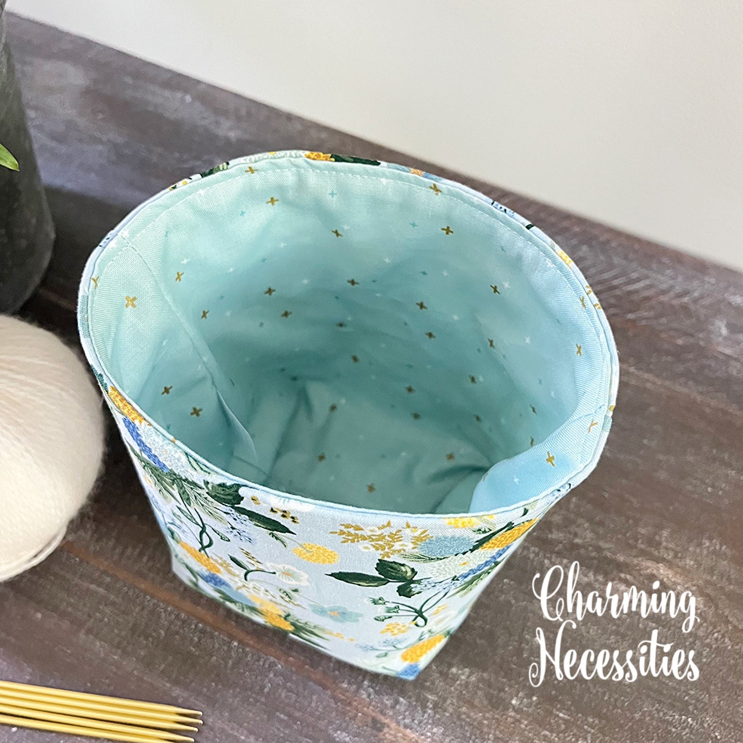 Yarn Bowl Cozy Basket, Rifle Paper Co Dahlia Blue, Knitting Accessories Yarn Storage Organization