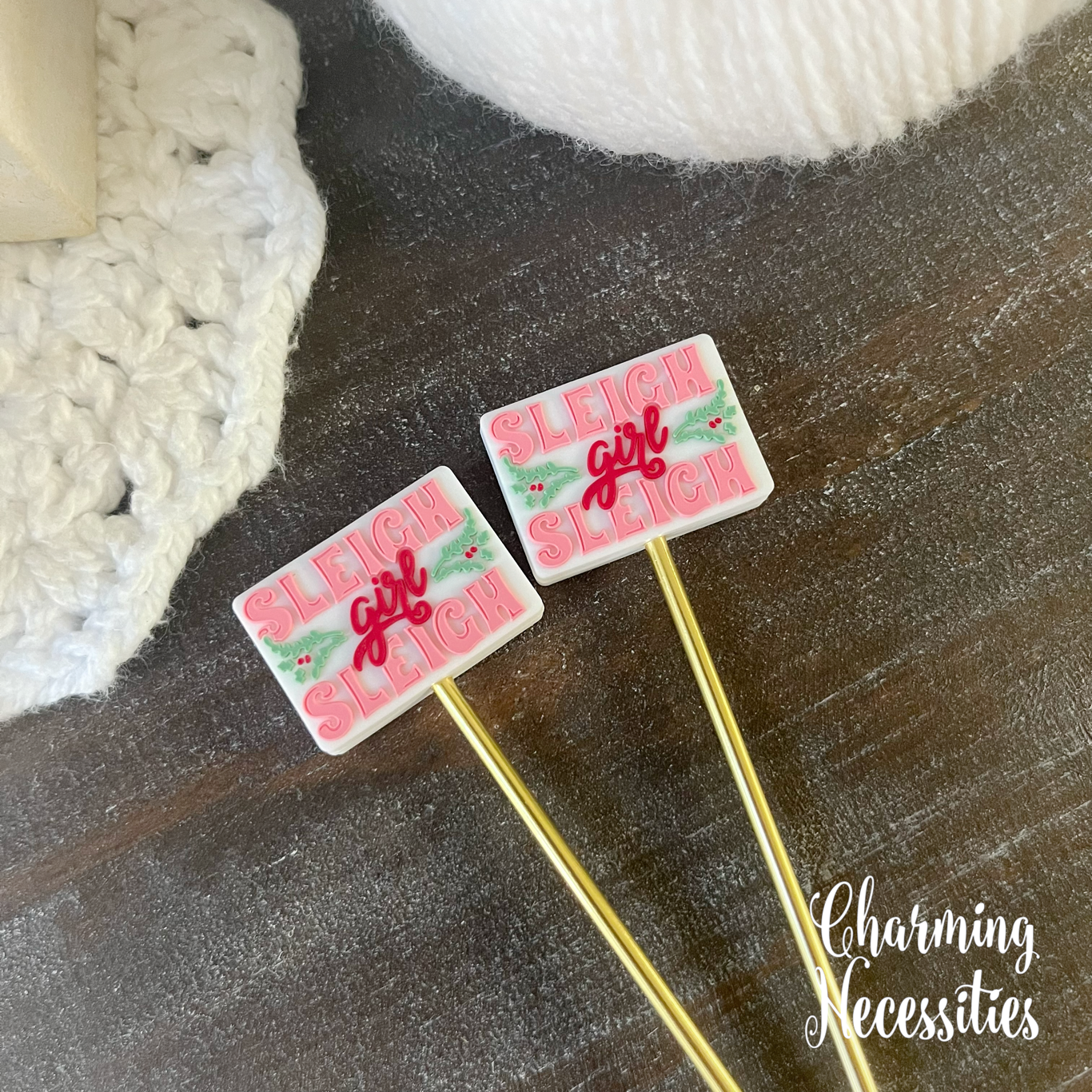 Sleigh Girl Sleigh, Christmas Stitch Stoppers, Holiday Knitting Accessories, Stitch Holders Needle Protectors, Gifts for Knitters under 10