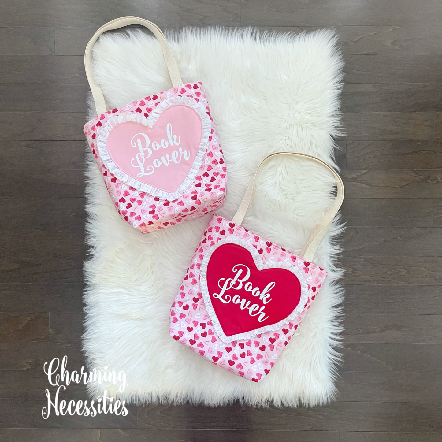 Book Lover Heart Tote Bag, Conversation Hearts Bag by Charming Necessities