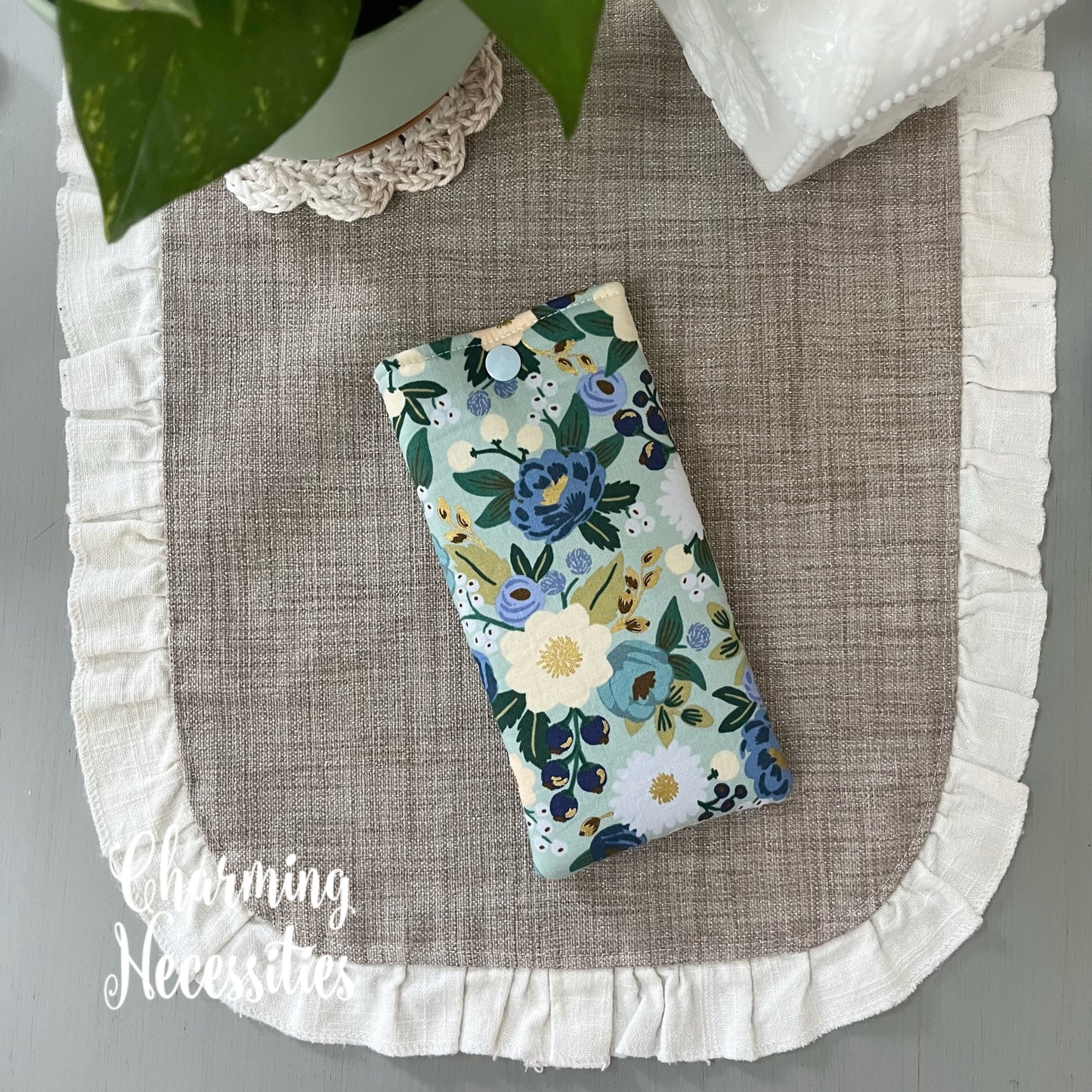 Padded Glasses Case, Rifle Paper Co Vintage Blossoms Mint