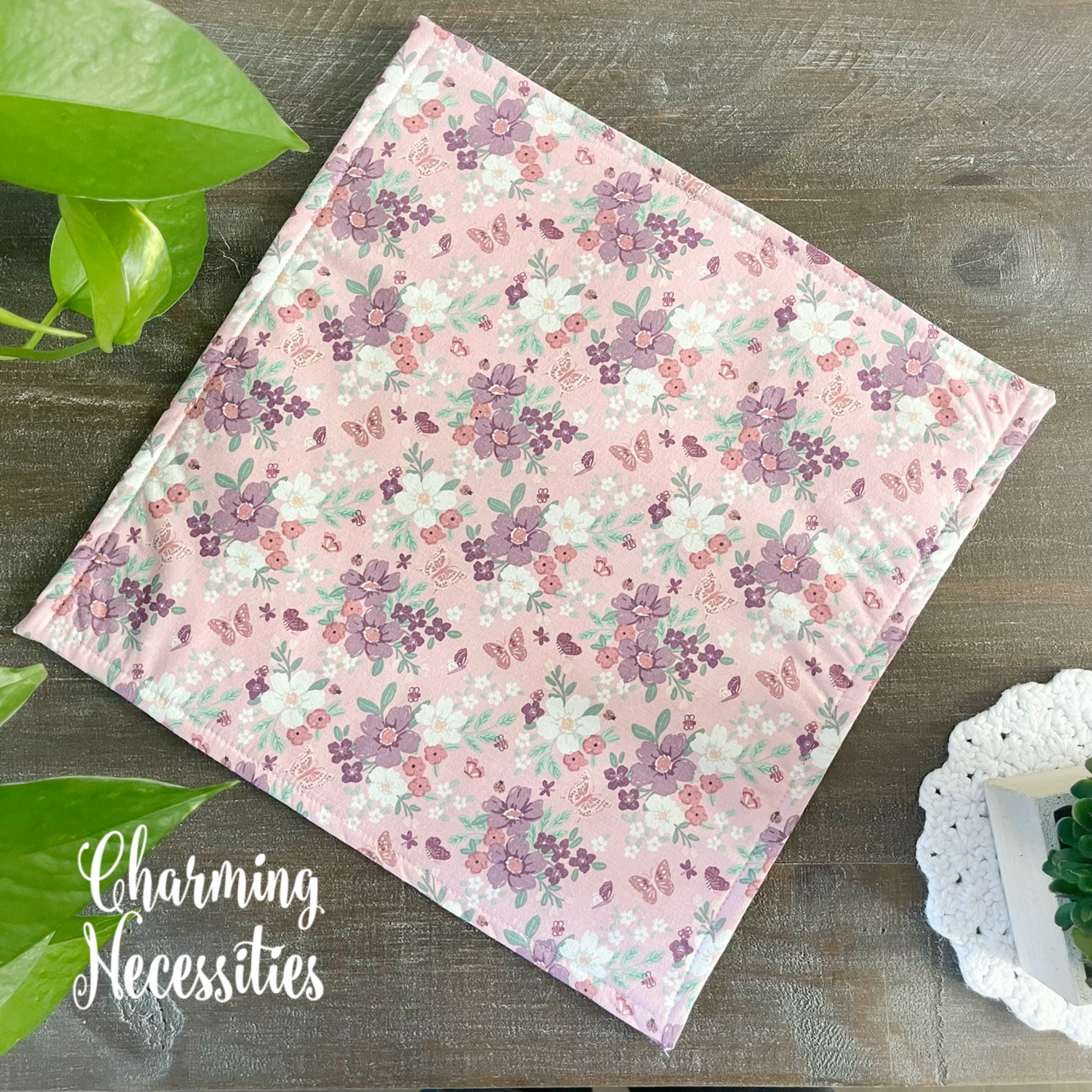 Cross Stitch Embroidery Project Bag, Floral & Butterflies Pink, Project Storage Organization