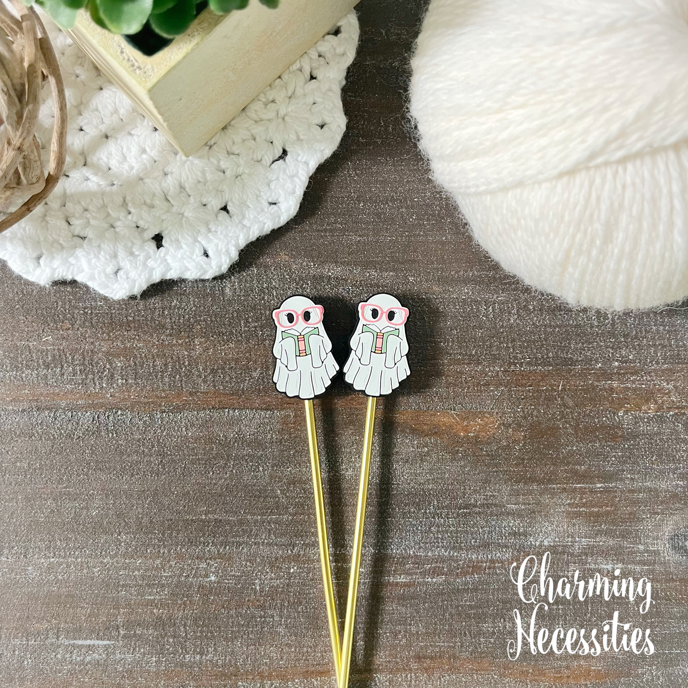 Bookish Stitch Stoppers, Ghosts Reading, Set of 2, Knitting Accessories, Stitch Holders, Gifts for Knitters under 10