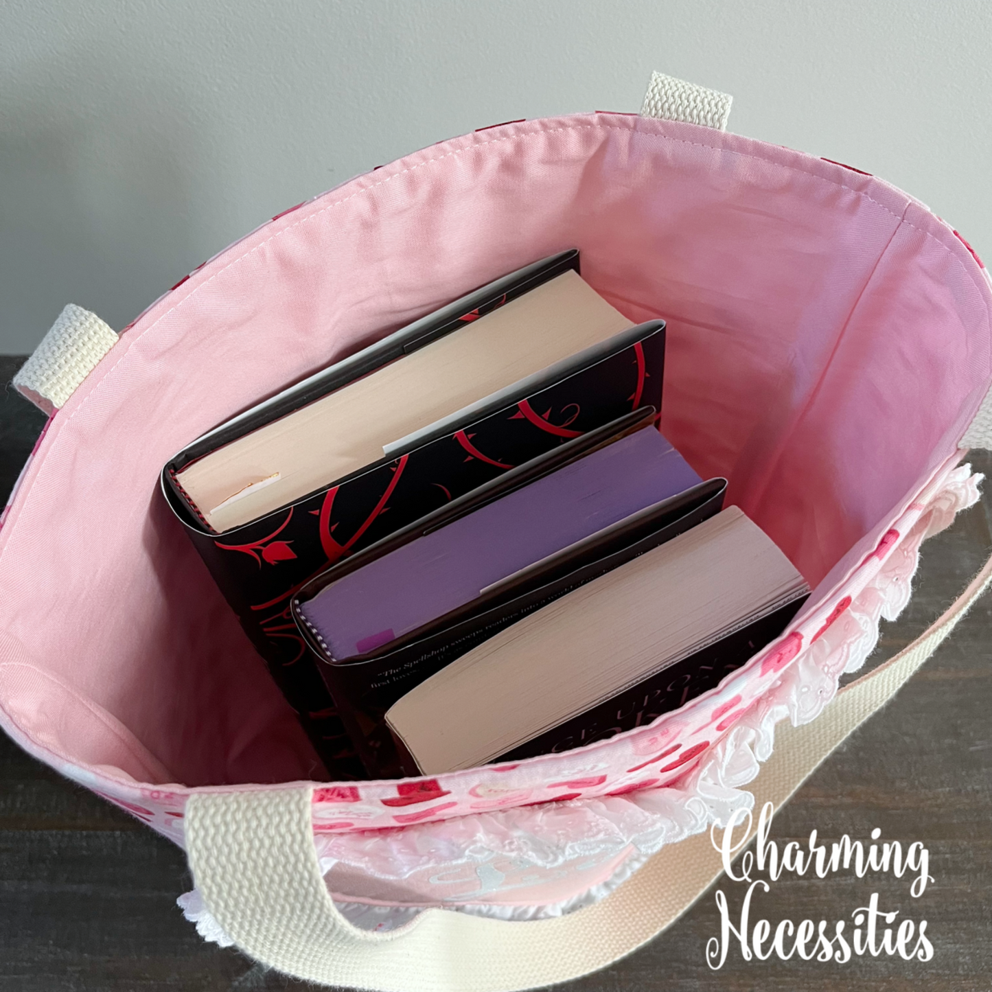 Book Lover Heart Tote Bag, Conversation Hearts Bag by Charming Necessities