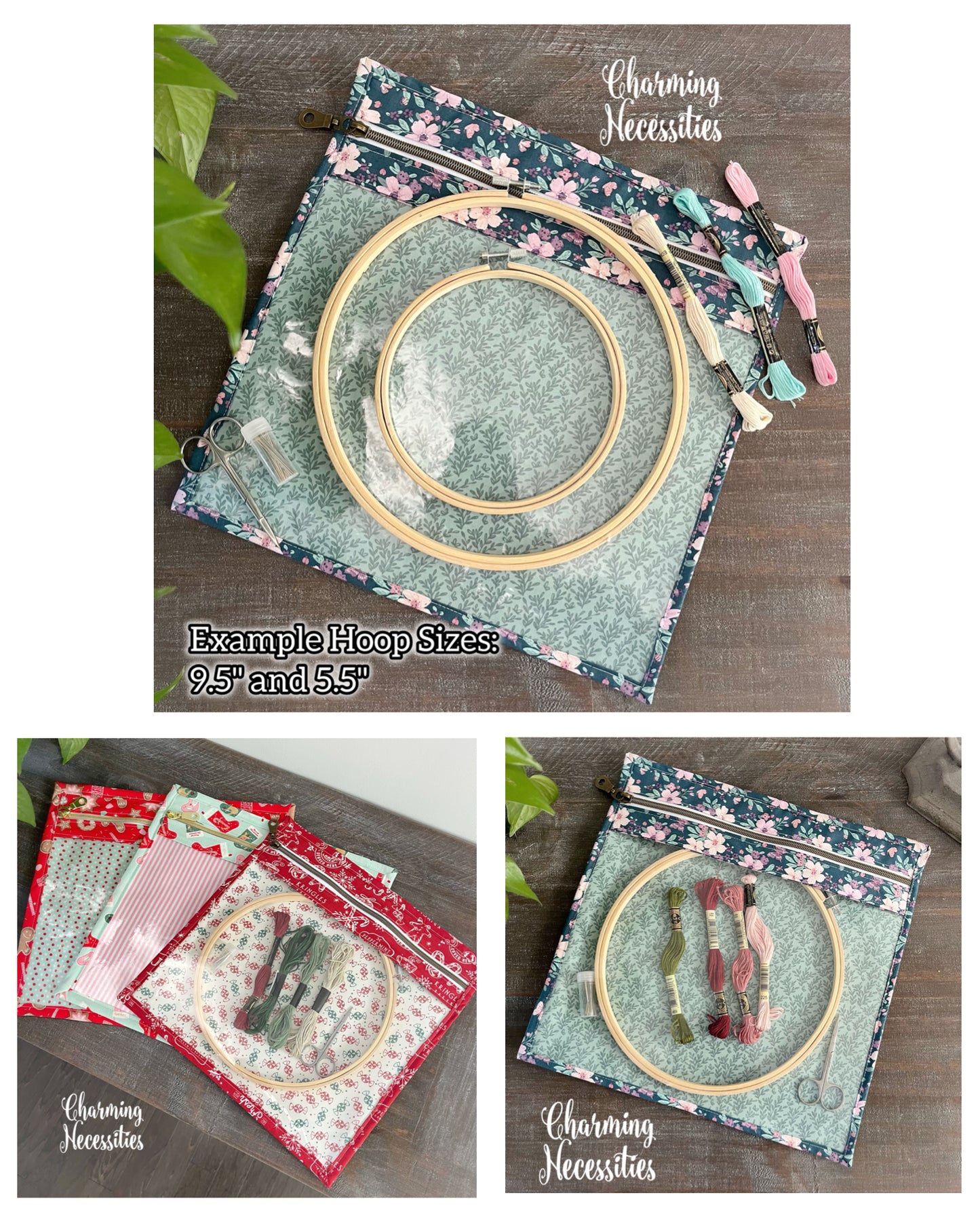Cross Stitch Embroidery Project Bag, Strawberries and Hearts, Project Storage Organization