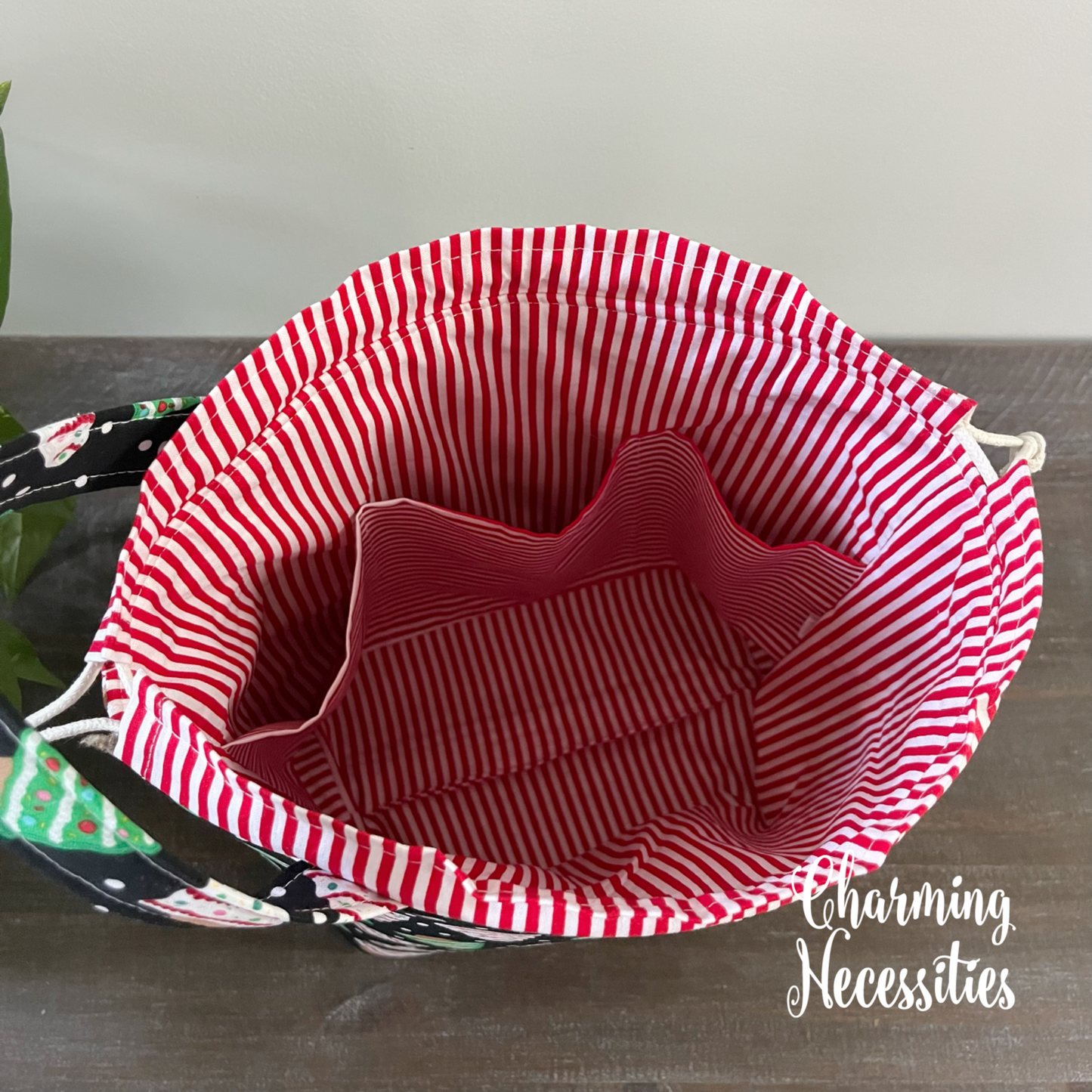 Knitting Project Bag, Christmas Tree Cakes Drawstring Tote