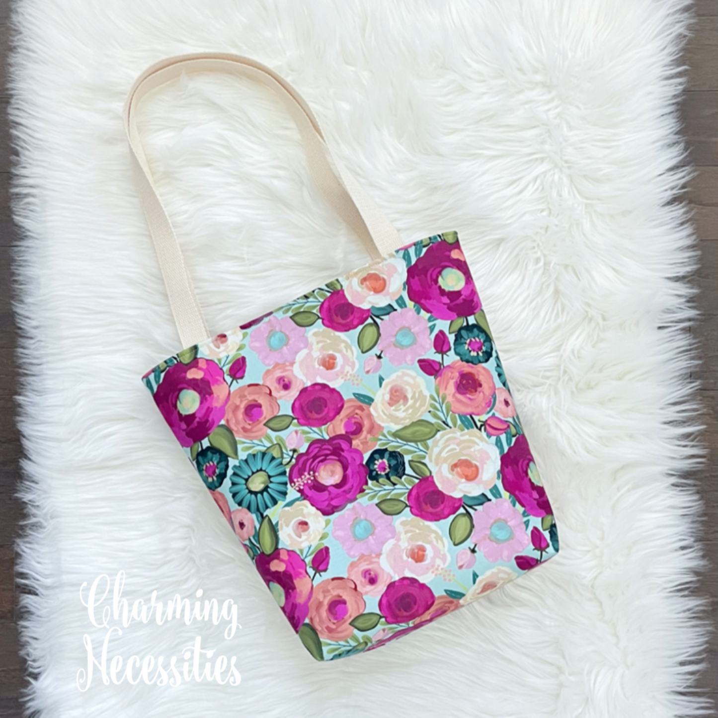Tote Bag, Vibrant Floral Knitting Bag