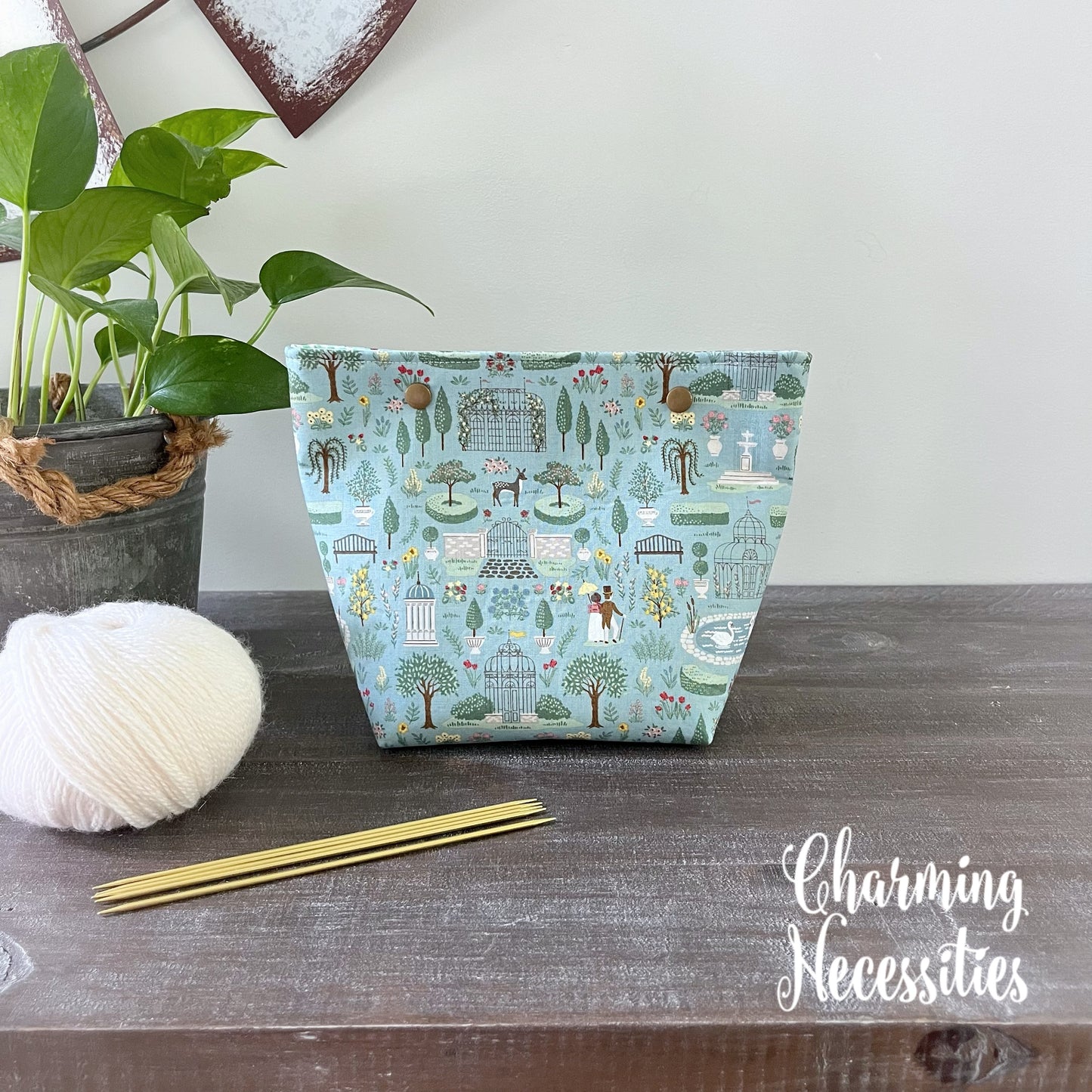 Small Snap Project Bag, Regency Promenade Blue Crochet Sewing Pouch, Gifts for Knitters Crocheters