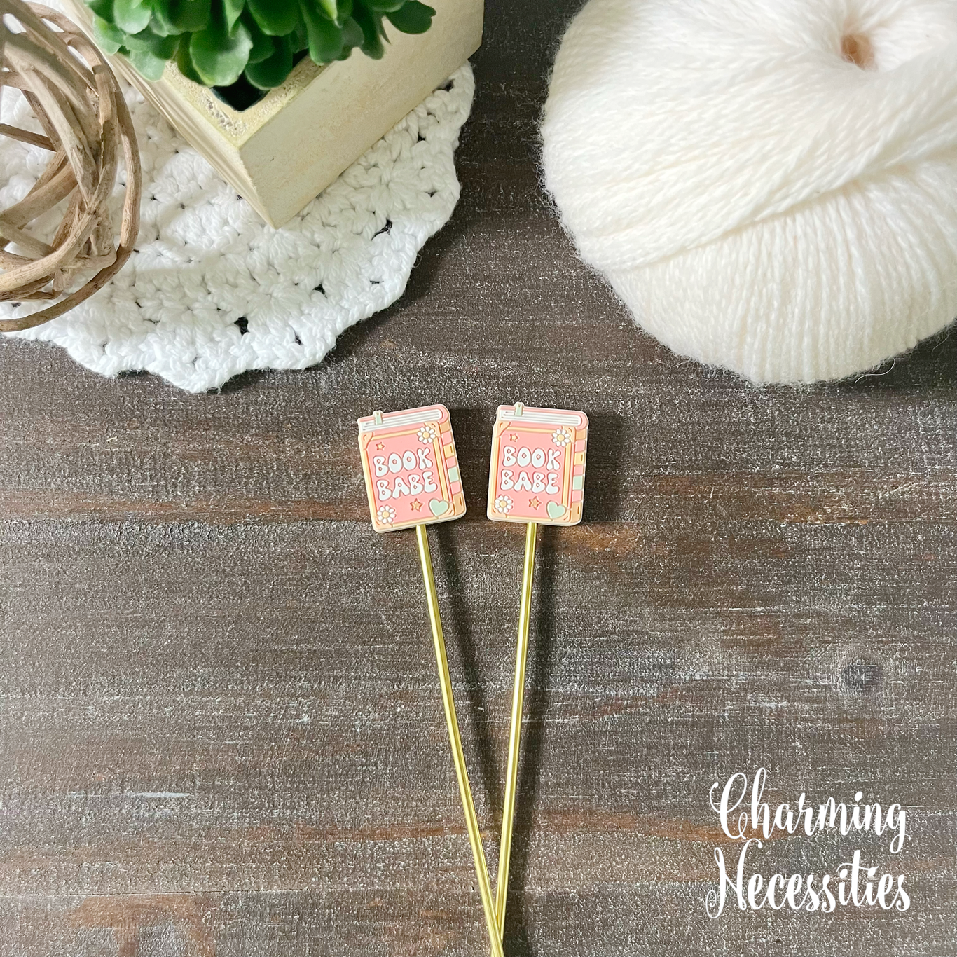 Bookish Stitch Stoppers, Book Babe, Set of 2, Knitting Accessories, Stitch Holders, Gifts for Knitters under 10