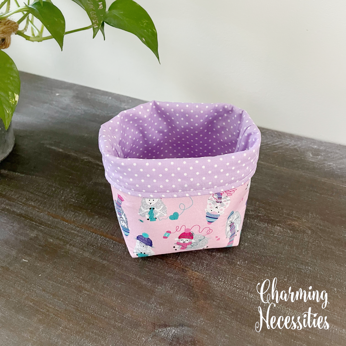 Yarn Bowl Cozy Basket, Sheep on Pink, Knitting Accessories Yarn Storage Organization