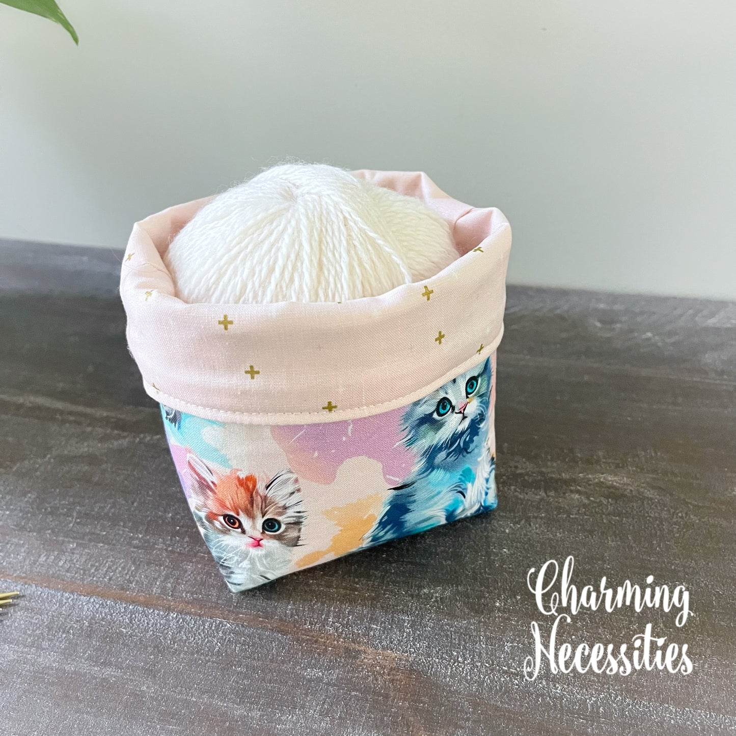 Yarn Bowl Cozy Basket, Pastel Kittens, Knitting Accessories Yarn Storage Organization