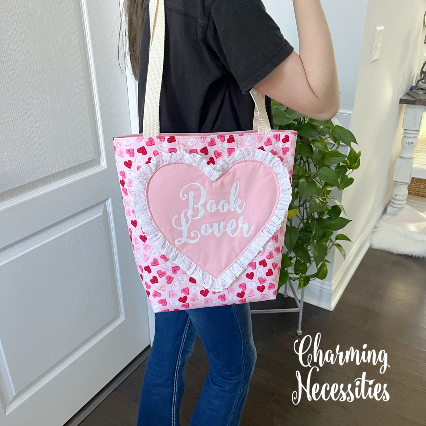 Book Lover Heart Tote Bag, Conversation Hearts Bag by Charming Necessities