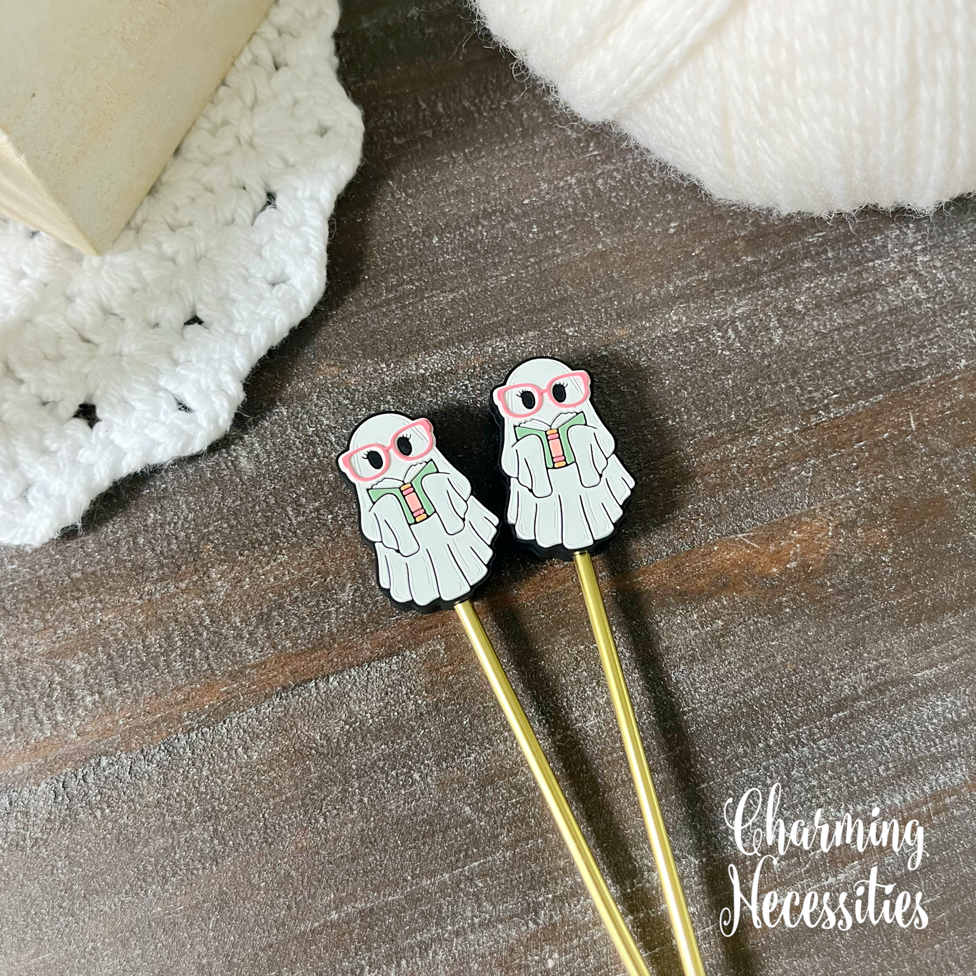 Bookish Stitch Stoppers, Ghosts Reading, Set of 2, Knitting Accessories, Stitch Holders, Gifts for Knitters under 10