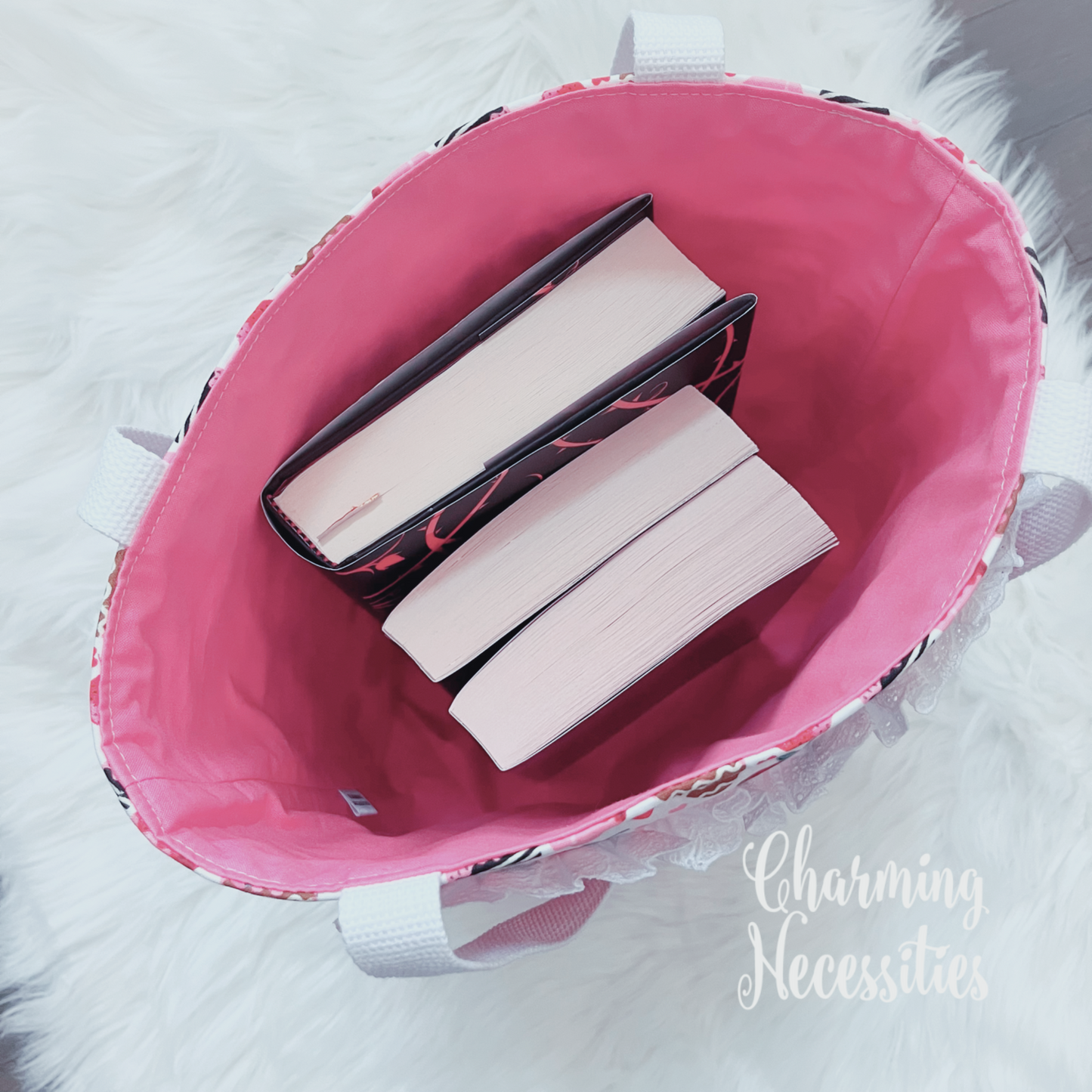 Book Lover Heart Tote Bag, Strawberries Hearts Bag by Charming Necessities